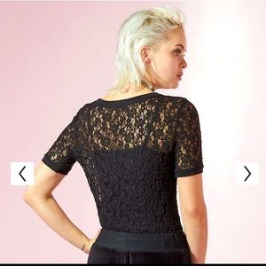 Sheer black floral lace overlay blouse